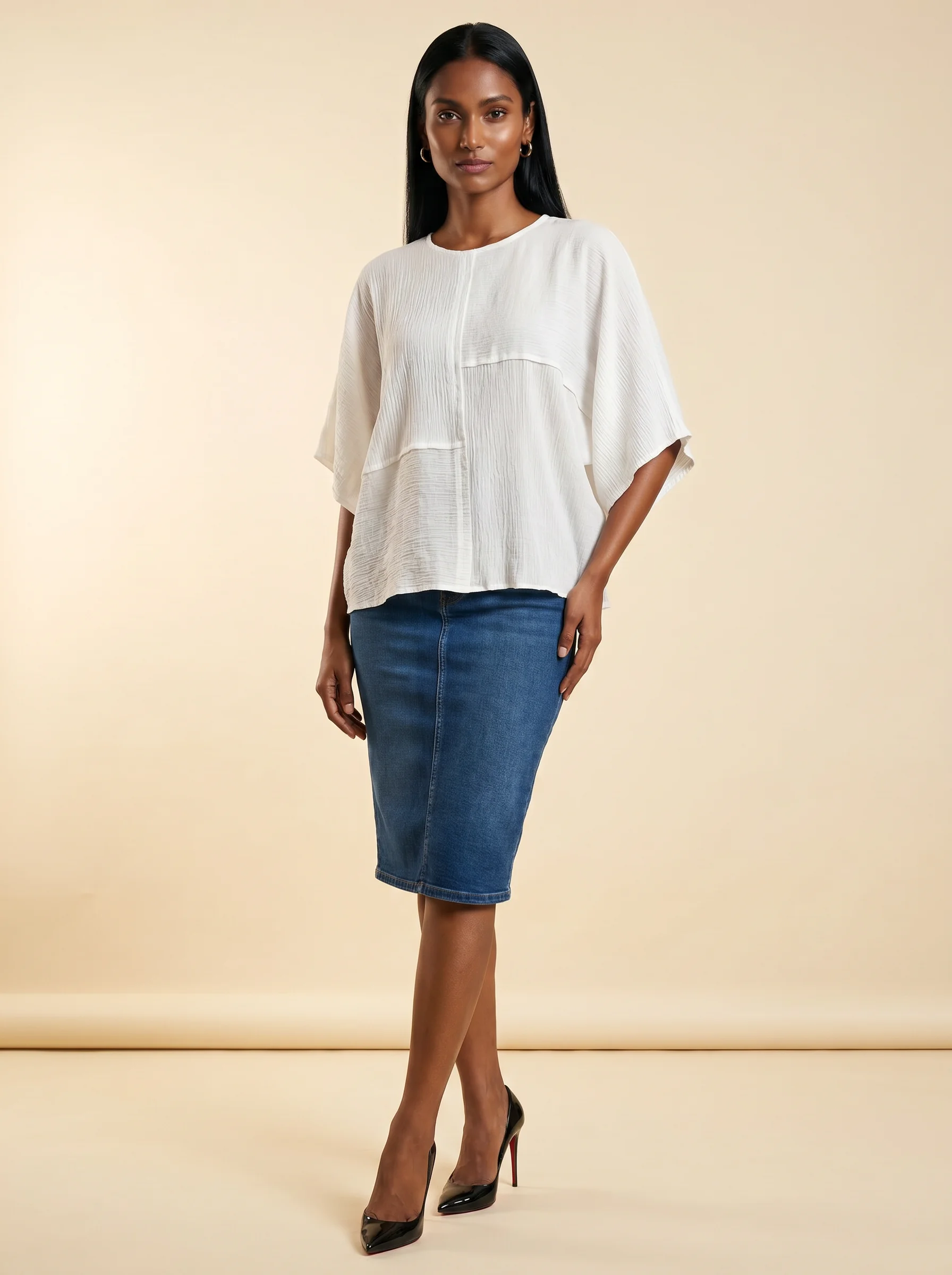 White Top & Denim Skirt Set — image 1