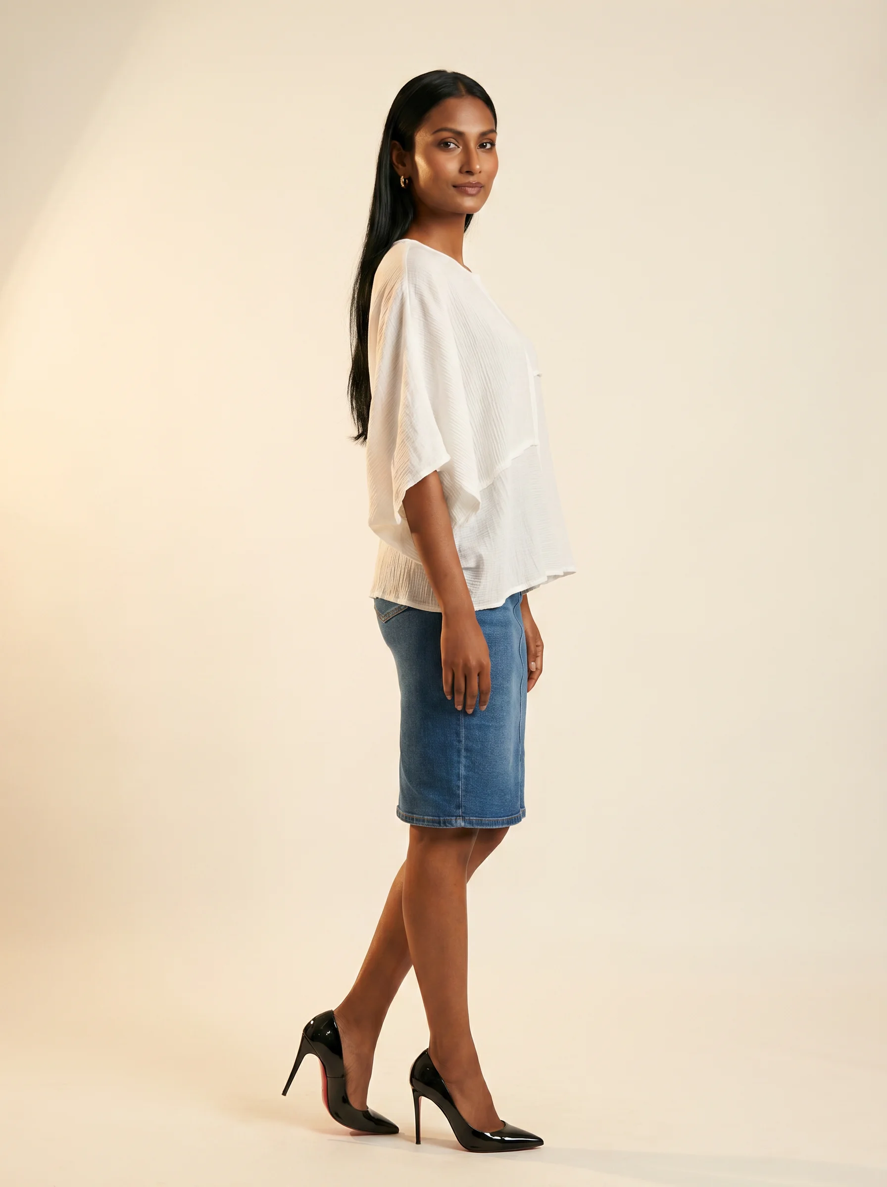 White Top & Denim Skirt Set — image 2